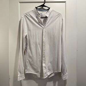 Zara White Long-Sleeve Mens Collar Button-Down Shirt Size L